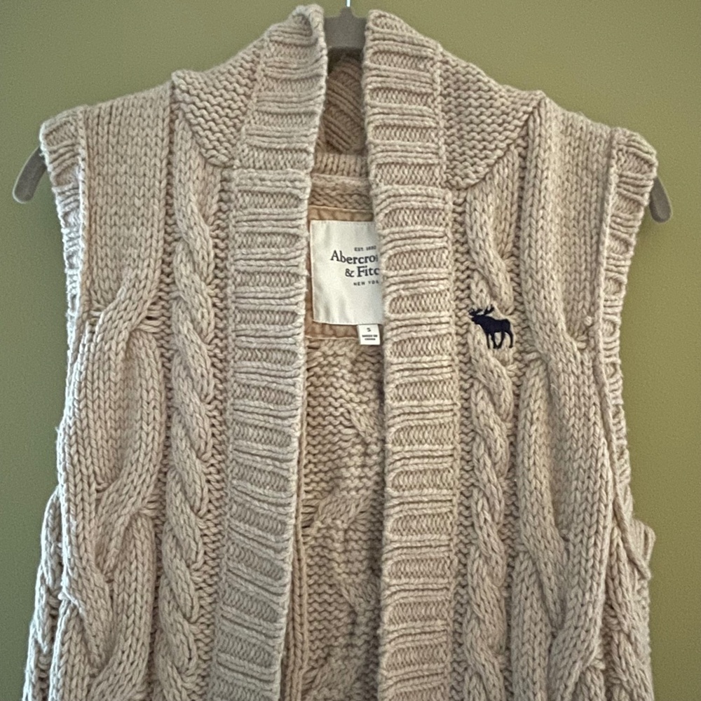 Abercrombie Fitch Women S Wool Blend Cable Knit Trench Sweater Logo Y2K Hooded - Picture 4 of 10